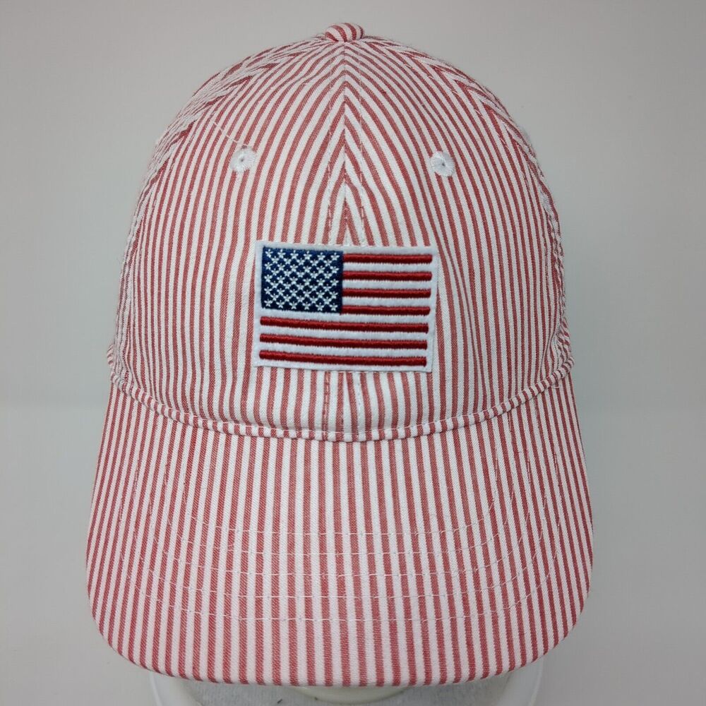 Trendy striped USA Baseball Cap with Embroidered American Flag - Picture 2 of 8